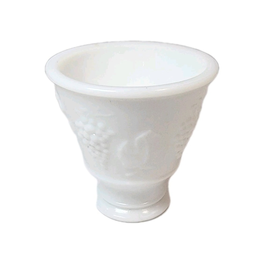 Vintage KEEN Industries Footed White Milk Glass 1965 Grape/Leaf Pattern Cup